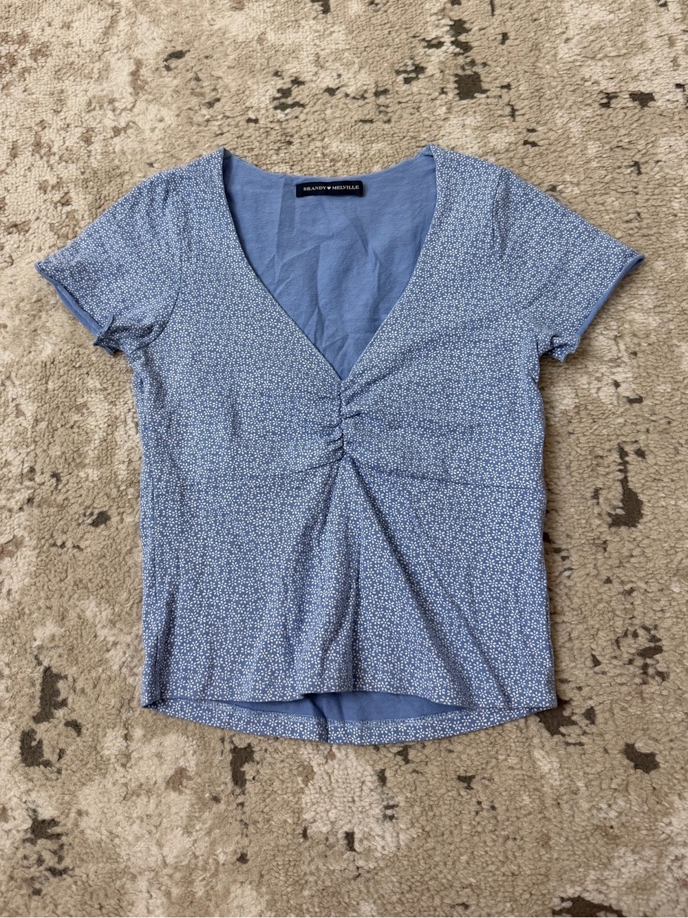 Brandy Melville Blue Floral V-Neck Gina Top One Size